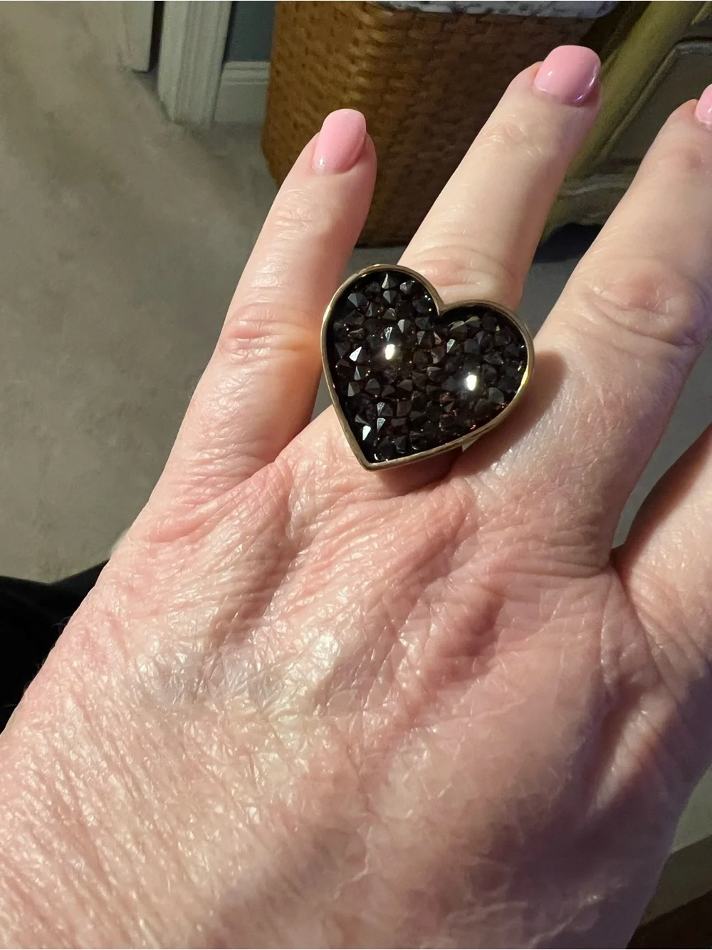 Sparkling Heart & Round Rhinestone Rings - Purple Heart  and Blue Round (silver)